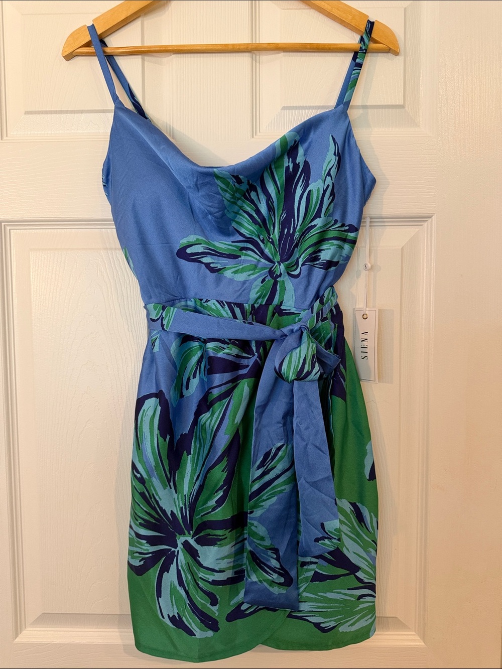 Blue & Green Floral Tie-Waist Sundress